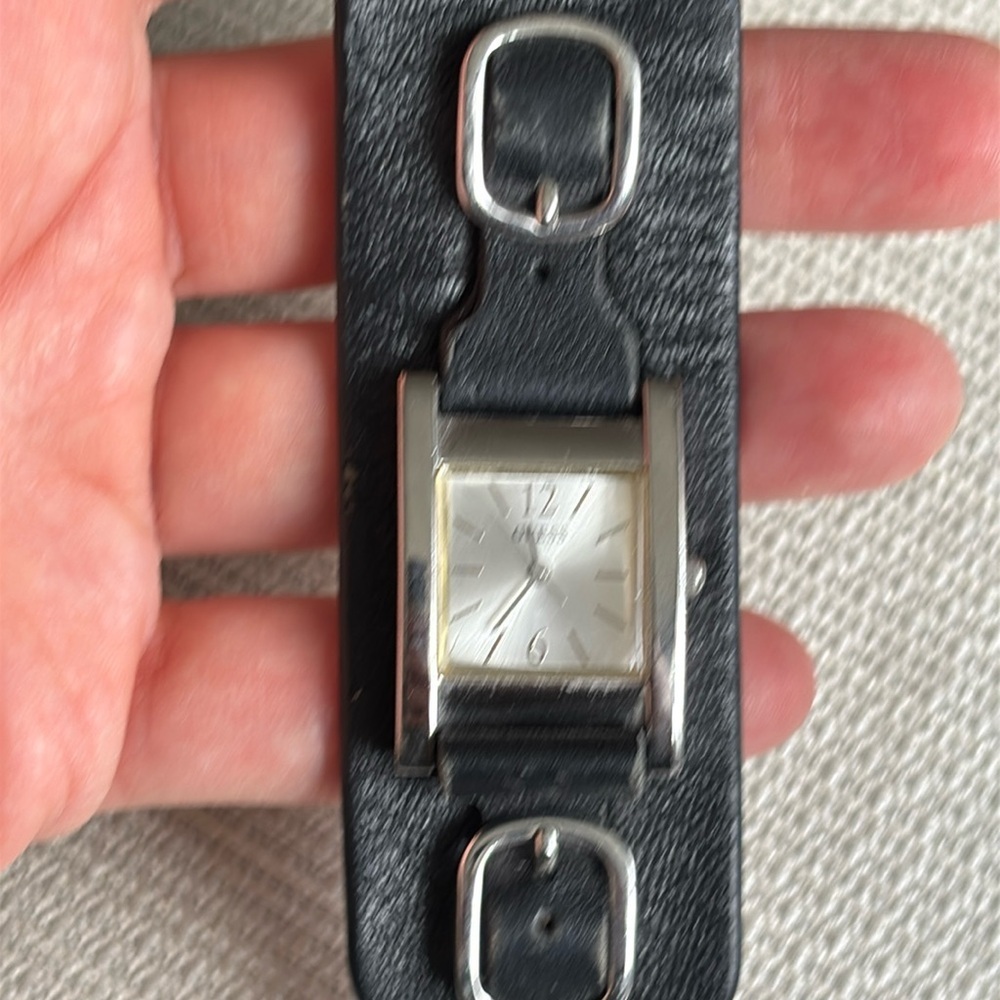 Guess watch with genuine leather black strap